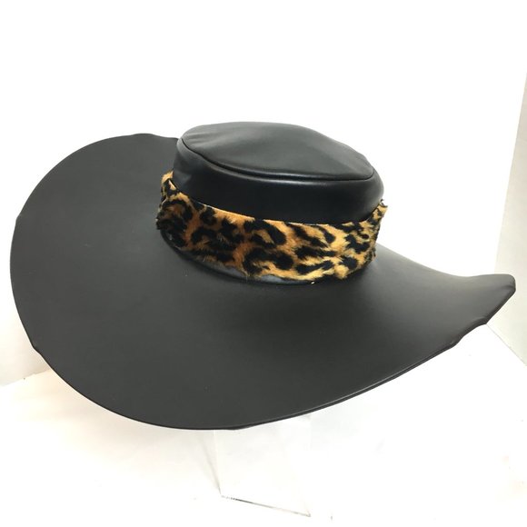 70’s Style Blk Faux Leather Pimp Big Daddy Hat Vtg - Picture 2 of 12